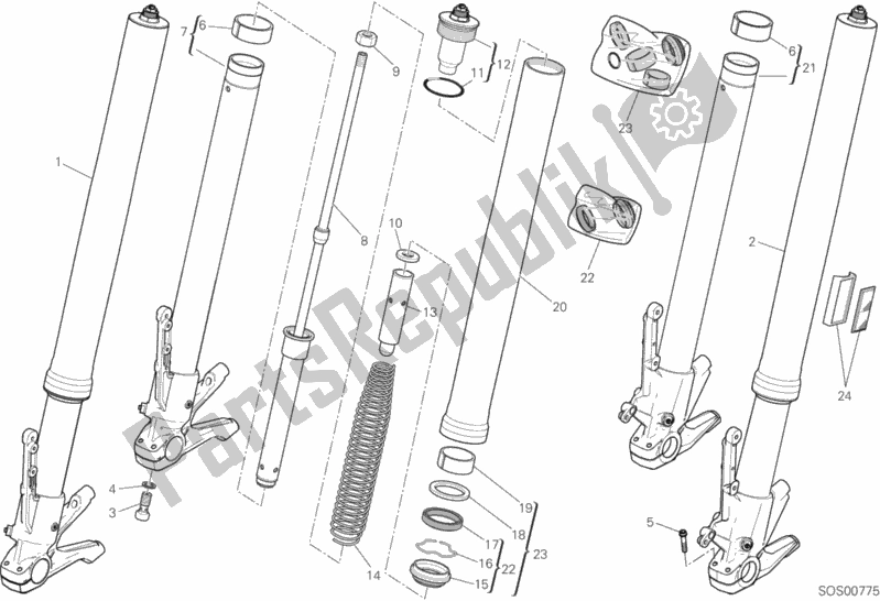 Todas as partes de Garfo Dianteiro do Ducati Multistrada 1260 Touring USA 2019